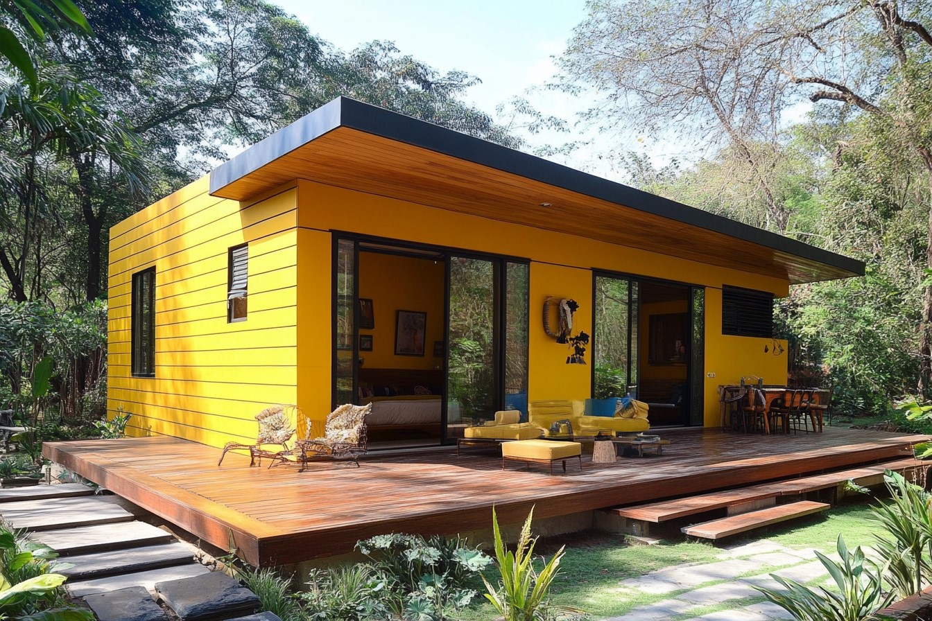 Petite maison en bois avec bois de couleur vive Petite maison en bois avec bois de couleur vive