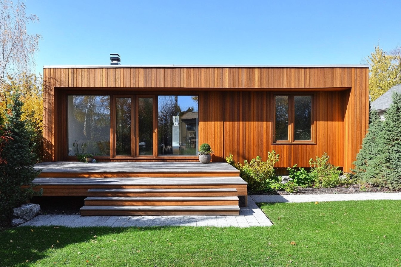 Maison simple en bois avec vue sur le jardin Maison simple en bois avec vue sur le jardin