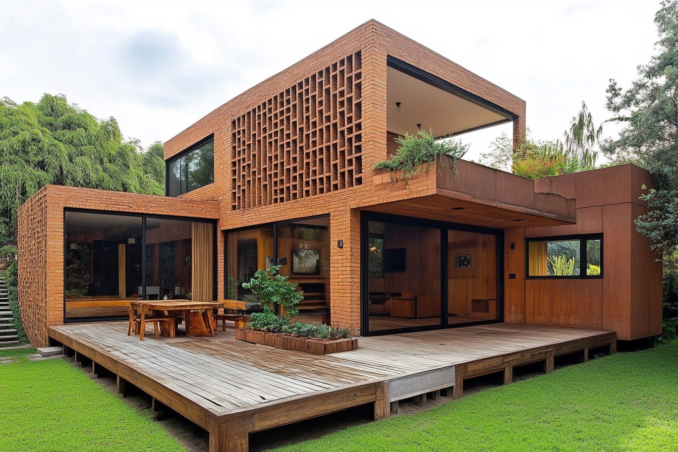 Maison minimaliste en bois avec briques Maison minimaliste en bois avec briques