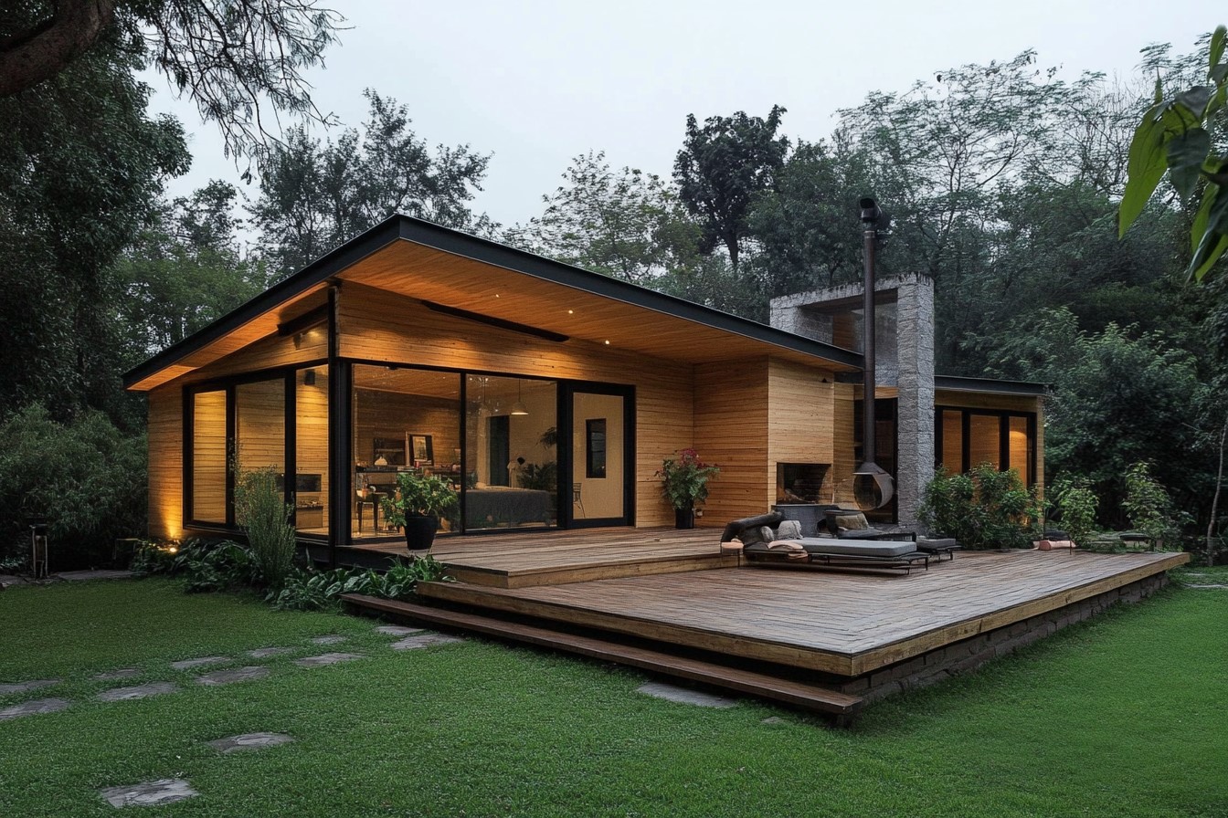 Maison moderne en bois en forme de L Maison moderne en bois en forme de L